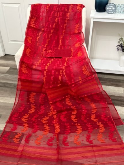 Red Cotton Handloom Jamdani