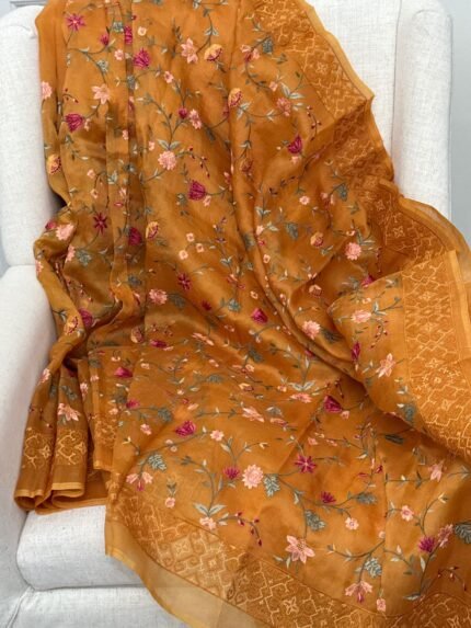 Embroidered Muslin Saree