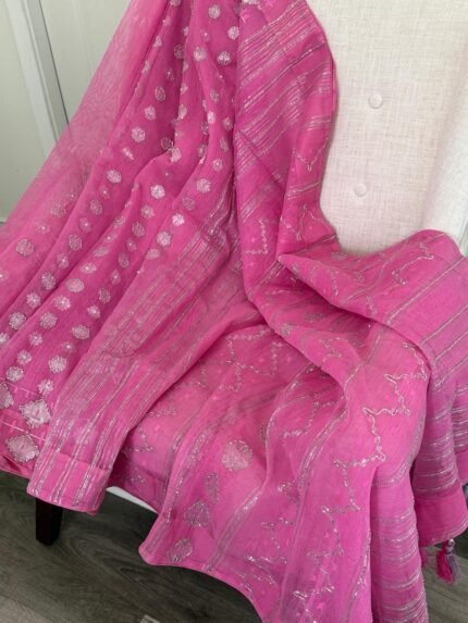 Pink Handloom Jamdani with Karchupi Work