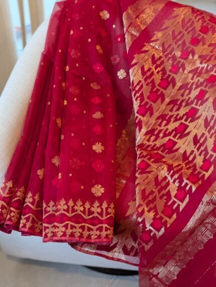 Red Handloom Jamdani