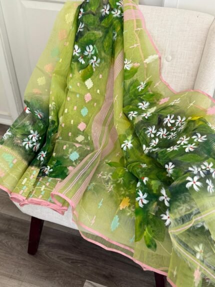 Green Handpainted Handloom Jamdani