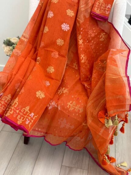 Orange Handloom Jamdani