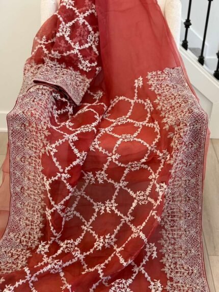 Embroidered and Stonework Muslin Saree