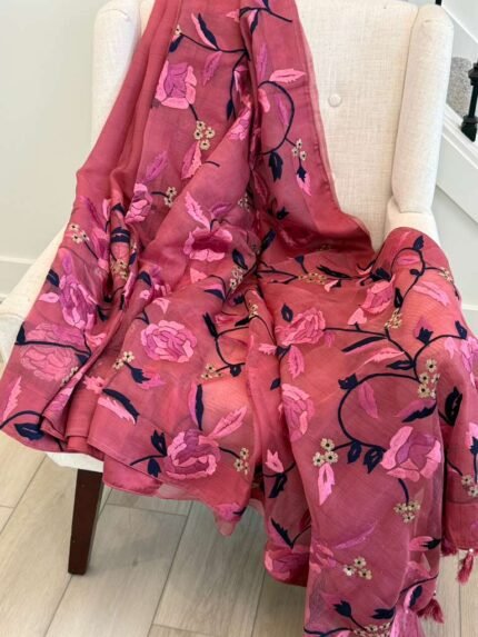 Embroidered Muslin Saree